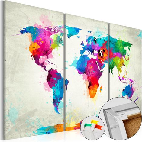 Tableau en Liège "Carte du Monde - Colourful Expression" 40 x 60 cm (1/2)