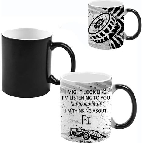 Tasse en céramique F1 - Lorsqu'elle est exposée à l'eau chaude, elle change de couleur lors du refroidissement et devient noire - Cadeau pour homme amateur de course F1 - Marchandise pour chambre à (1/5)