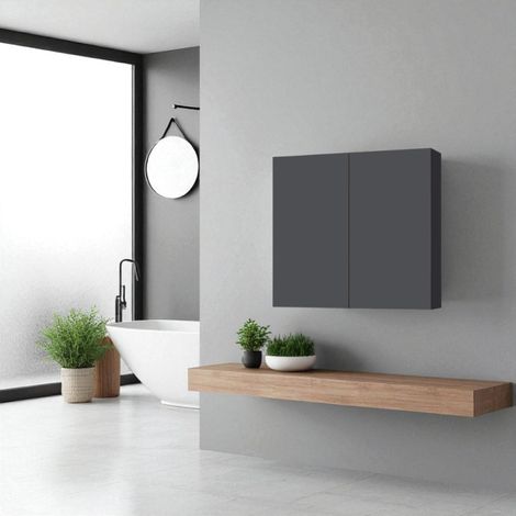 Pensile doppio in legno 70x22 cm con ripiani interni Grafite Opaco (1/3)