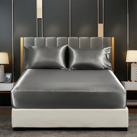 Drap de lit en satin de soie imitation, housse de matelas en satin au toucher frais (1/3)