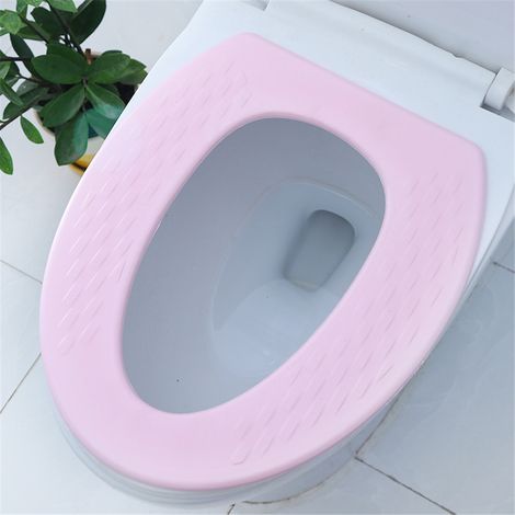 [Funda lavable para asiento de inodoro] - [Cojín para asiento de inodoro] - [EVA impermeable] a rayas rosas, 34,5 x 40 cm, una pieza.