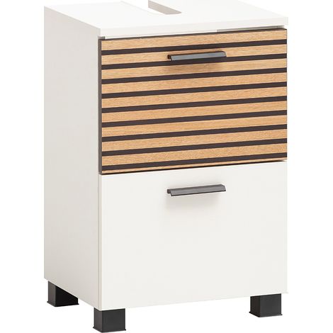 Waschbeckenunterschrank 40 cm breit weiß matt, Akustikpaneel-Optik KANE-80 (1/5)
