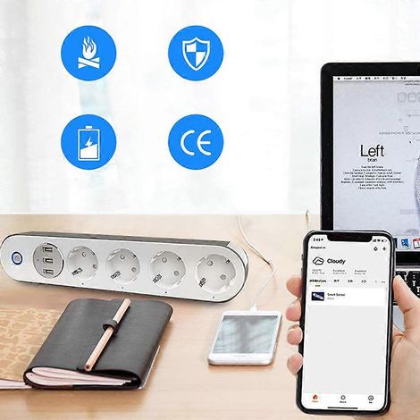 Multiprise intelligente avec Wi-Fi, 4 prises UE, 10 A, port de chargement USB et commande vocale - UE (1/4)