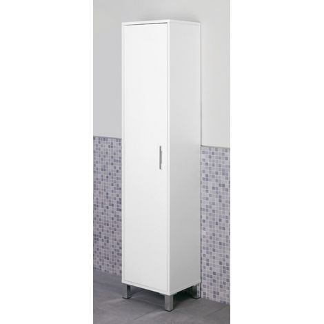 Mobile Colonna Portascopa Bianco Rovere Armadietto Mobiletto Bagno Alto Feridras - Colore: Bianco (1/2)