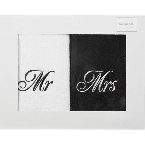 SET ASCIUGAMANI MR MRS 2 PZ. 50X90 CM BIANCO