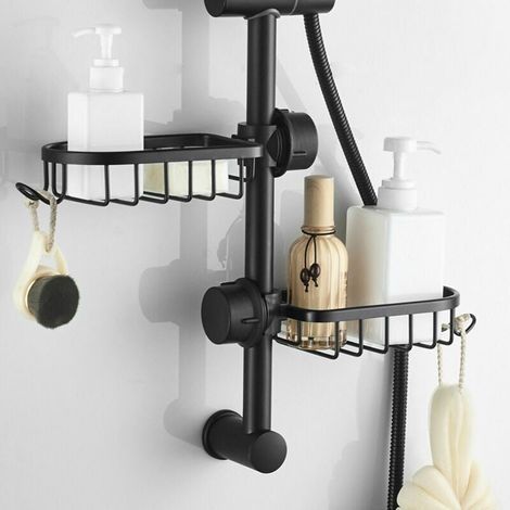2xÉtagère Douche Sans Percage Inox, Noir Étagère Salle de Bain, Porte Savon Barre Douche, Support Inoxydable Douche, Serviteur Douche pour Shampooin (1/5)