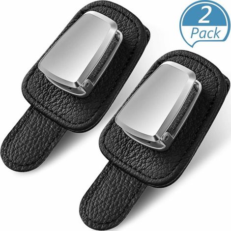 Packs Porte-Lunettes de Voiture Universel Porte-Lunettes de Soleil Clip de Lunettes en Cuir et Clip de Ticket Support de Monture de Lunettes pour Voiture (Noir) (1/3)