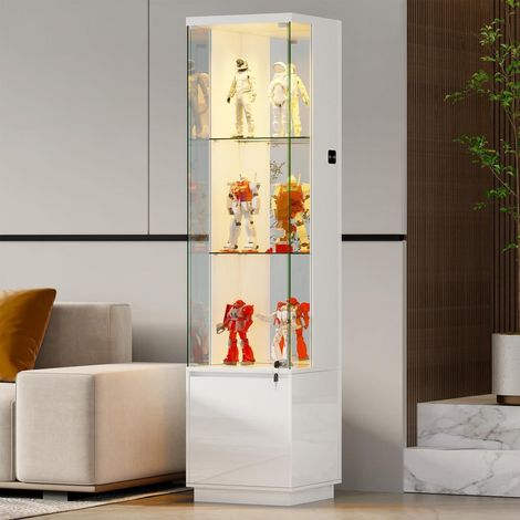 Glasvitrine mit LED-Beleuchtung, Körpersensor und abschließbarer Tür, Hochglanz Weiß (1/5)