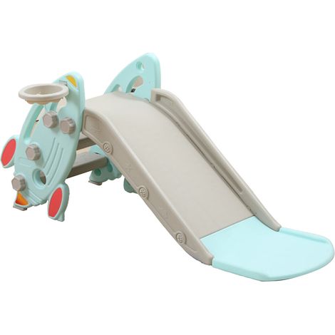Toboggan enfant pliable en plastique, multifonction, sécurisé, facile à ranger, bleu clair, pour intérieur et extérieur. (1/5)