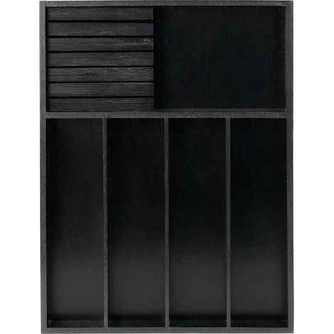 Besteckeinsatz Bambus mit Messerblock Schwarz, 5 Fächer, Schubladen Organizer (1/4)