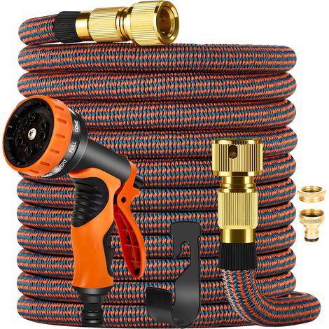 Tuyau d'arrosage 3750D avec pistolet pulvérisateur 8 fonctions – Tuyau extensible flexible robuste avec raccords en laiton massif, design anti-torsion et léger pour un jardinage sans effort (1/5)