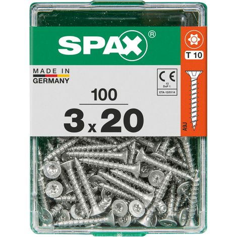 SPAX Universalschraube, 3 x 20 mm, 100 Stück, Vollgewinde, Senkkopf, T-STAR plus T10, S-Spitze, WIROX - 4191010300202 (1/3)