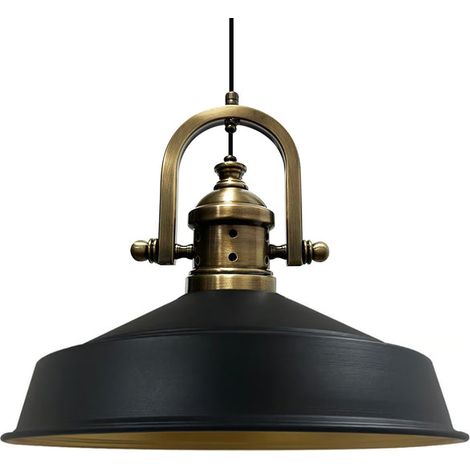 Suspension Industrielle en Métal Noir Peint à la Main – Lustre Vintage E27 Ø41 cm pour Salon, Chambre ou Salle à Manger (1/5)