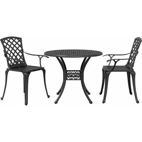 Mesa y sillas de bistró 3 piezas aluminio fundido negro