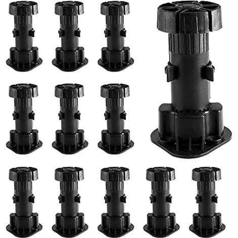 Jiozermi Lot de 12 pieds de meubles réglables, pieds de niveleur d'armoire, réglables de 9,5 cm à 14,9 cm, pieds de rechange pour canapé, chaise et armoires, noir (1/5)