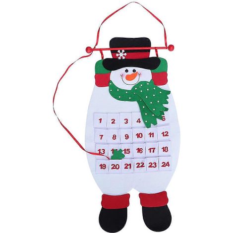 Calendrier de l'Avent Père Noël avec compte à rebours, décorations à suspendre au sapin de Noël, pour la maison, le bureau ou une fête (Bonhomme de neige)-White