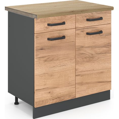 Küchenunterschrank R-Line, Goldkraft Eiche, 80 cm , AP Eiche, Vicco