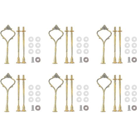 Ensemble de 6 pièces de fixation pour présentoir à gâteaux à 3 étages, support de fixation pour plateau de service de mariage et de fête (doré) (1/5)