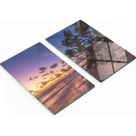Tableros decorativos multifuncionales de vidrio templado con dise帽o de playa y sol, 2x30x52 cm.