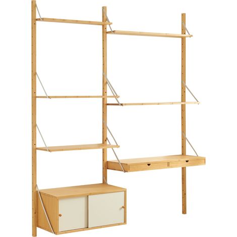Estantería de diseño atemporal para salón/dormitorio mueble de almacenaje de pared de bambú 176 x 147 x 34 cm acabado natural 030011293 (1/5)