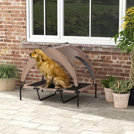 Lit pour chien chat sur pieds lit chien surélevé velum anti-UV oxford sac de transport 106 x 76 x 94 cm café (1/5)