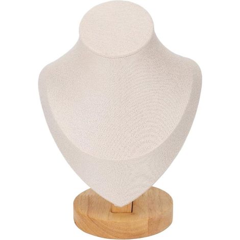 Porte-colliers, présentoir à bijoux en flanelle, forme de tour beige - 17,5 cm - Buste présentoir à bijoux