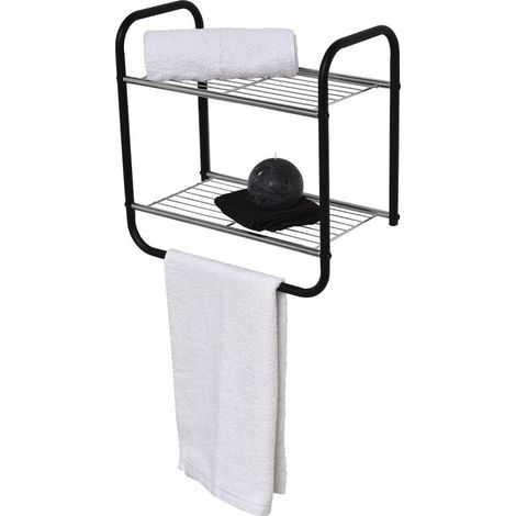 Etagère murale 2 niveaux porte serviette métal (1/2)
