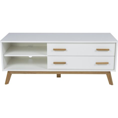 Meuble TV Design "Kensal" 130cm Chêne & Blanc (1/4)