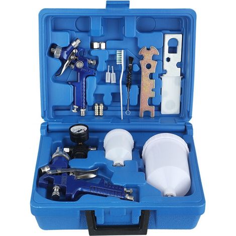 HVLP Air Gravity Pistolet à peinture, 2 pistolets à peinture, 0,8 mm 150 ml et 1,4 mm 600 ml Peinture à alimentation automatique par gravité avec régulateur de pression d'air verrouillable Pistolet à (1/5)