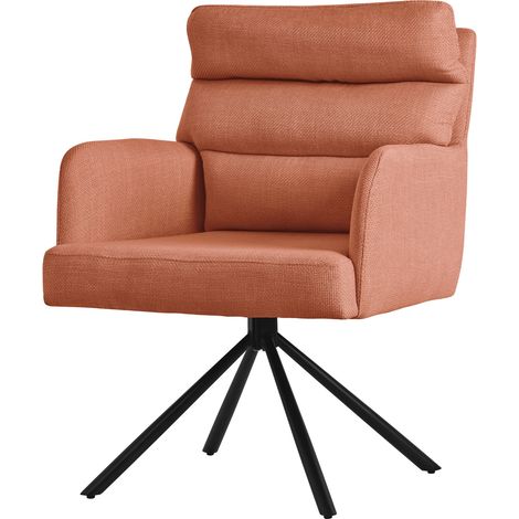 ML-Design Esszimmerstuhl drehbar, Orange, Wohnzimmerstuhl mit Armlehne & Rückenlehne, Drehstuhl Auto-Position, Polsterstuhl mit Polyesterbezug und abnehmbares Rückenkissen, Küchenstuhl mit Metallbeine
