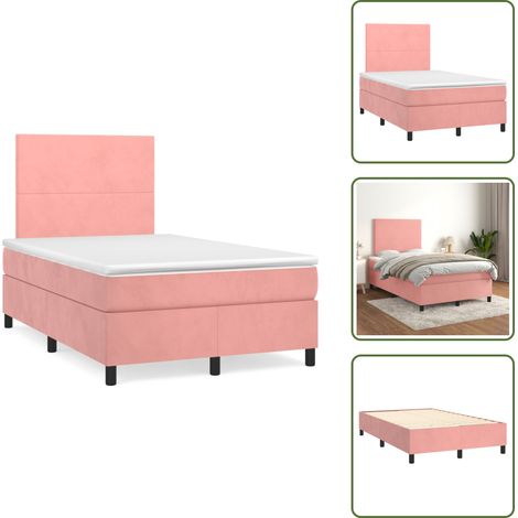 Letto con testiera regolabile - vidaXL Giroletto a Molle con Materasso Rosa 120x190 cm in Velluto - Letto con materasso a molle insacchettate