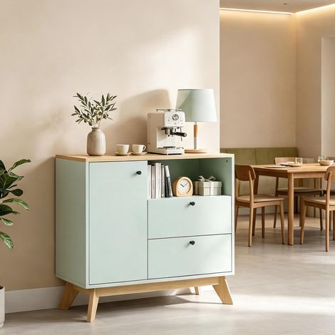 Buffet coloris light vert en MDF 80 x 35 x 76,3 cm (1/5)