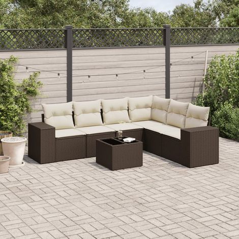 vidaXL 7-tlg. Garten-Sofagarnitur mit Kissen Braun Poly Rattan (1/5)