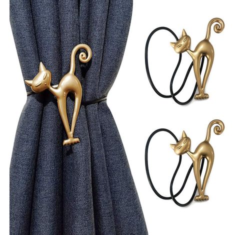 Lot de 2 embrasses magnétiques vintage en forme de chat pour rideaux. (1/4)