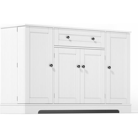Credenza cucina multifunzione bianca 138 cm in MDF con cassetto e ripiani regolabili (1/5)