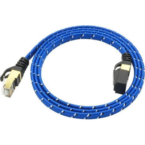 Câble de raccordement Ethernet ultra plat catégorie 7 avec connecteurs RJ45 plaqués or et blindés et gaine en nylon tressé pour modem, routeur, réseau LAN 3 m (1/5)