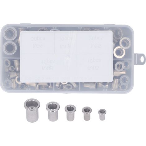 Lot de 100 écrous à sertir à tête ronde plate moletée M3 M4 M5 M6 M8 en alliage d'aluminium pour véhicules (1/5)