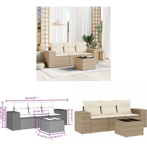 4-tlg. Garten-Sofagarnitur mit Kissen Beige Poly Rattan - Gartenmöbel - PE-Rattan Möbel - Outdoor Lounge Set - Esstischset - Balkonmöbel - Home & Living (1/3)