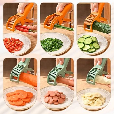 Affettatrice multifunzione per banane e salsicce, affettatrice per verdure in acciaio inox per frutta, cetrioli e salsicce. Sicura e veloce. Ecologica. (1/2)