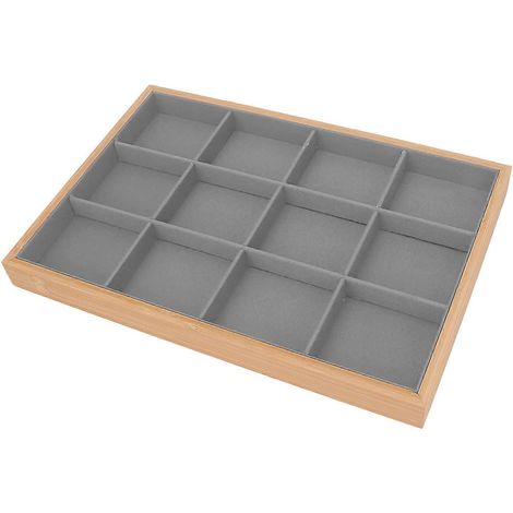 Plateau à bijoux à 12 compartiments, aspect doux et élégant, robuste et léger, tiroir de rangement pour bijoux de chambre, gris (1/5)