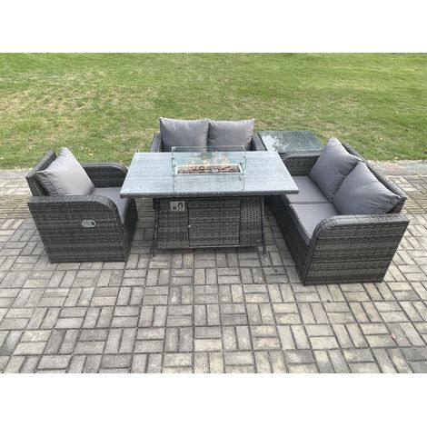 Fimous Rattan Gartenmöbel Set mit Gas Feuergrube Esstisch, Beistelltisch Indoor Outdoor 5-teilige Sofa Set (1/5)