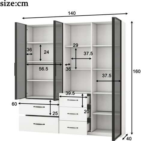 Vitrine Lumineuse LED 140x40x160 cm – Étagère à livres et meuble polyvalent avec compartiments en verre et ouverts, charnières à fermeture douce, éclairage LED multicolore, vitrine anti-poussière, bib (1/5)
