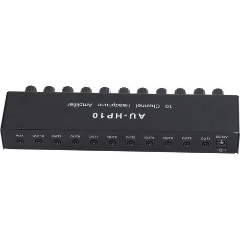 Amplificateur de casque 10 canaux, 1 entrée, 10 sorties, répartiteur audio stéréo, contrôle indépendant, alimentation 12 V CC (1/5)