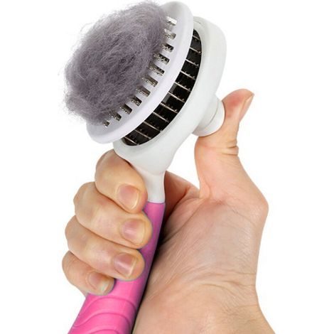 Brosse Chiens Chats, Brosses de Toilettage pour Chats et Chiens Autonettoyante Brosse Poils Morts pour Chat Chien Enlèvement des Poils en Un Clic Morts et Sous-Poils poudré (avec du maquillage) (1/5)