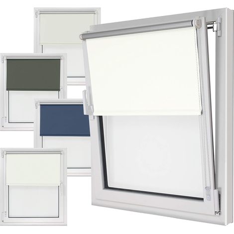 Npluseins Store occultant sans percage latéral « Blackout » 80 x 210 cm - avec Doublure réfléchissante, Installation Facile - Disponible en 4 Couleurs et 6 Tailles - Blanc (1/5)