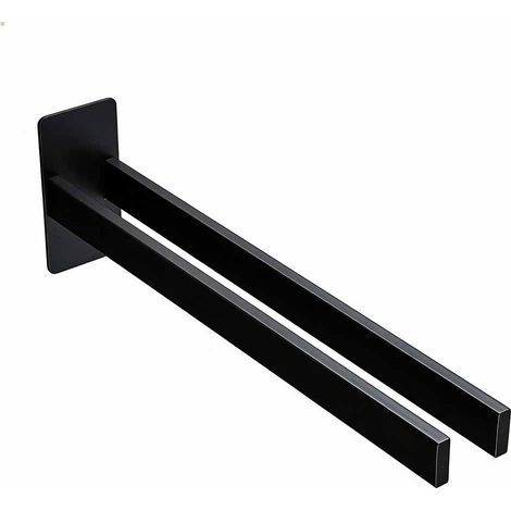 Porte-serviettes mural, sans perçage, 38 cm - barre porte-serviettes en acier inoxydable noir mat, facile à installer, idéal pour les salles de bains, les cuisines et les buanderies. (1/5)