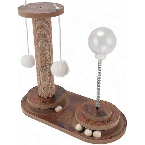 Griffoir pour Chat avec Balle Suspendue, Tourniquet à Piste, Installé Facilement, Sisal Multifonctionnel pour Gratter, Jouet Interactif à Poser au Sol (1/5)
