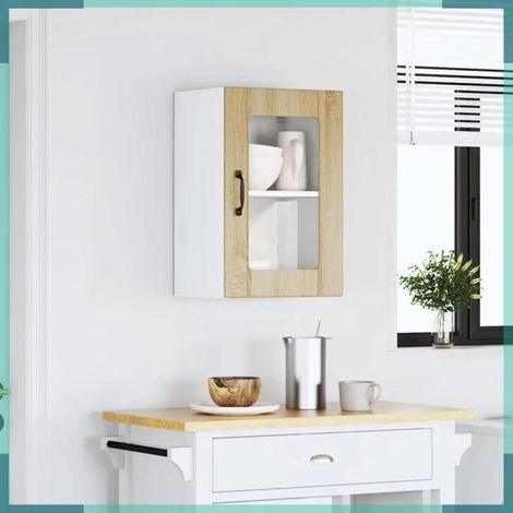 853770 Armoire murale de cuisine et porte en verre Lucca chêne sonoma (1/5)