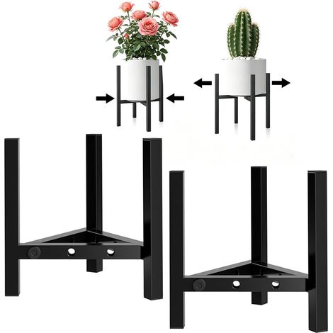 Stück Verstellbarer Pflanzenständer Metall, Moderner Blumenständer Robust Wetterfest Blumenhocker Schwerlast Pflanzenhocker für 20–30 cm Blumentöpfe Balkongärten Innen Außenbereich, Schwarz (1/5)