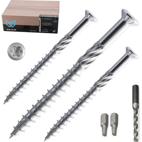Vis terrasse inox A2 5.0 x 60 mm autoperceuses – lot de 1000 pièces avec embouts Torx et foret  vis à bois robustes à tête fraisée pour fixation extérieure – Vis spécial terrasse – WALCUR